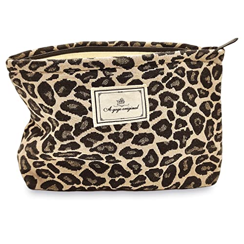 STARDW Leopard Makeup Bag Organizer Cosmetic Bags for Women and Girls,Travel Toiletry Bag Large Capacity Canvas Makeup Zipper Pouch, Purse Organizer Pouches (Brown Leopard) - Image 1