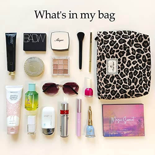 STARDW Leopard Makeup Bag Organizer Cosmetic Bags for Women and Girls,Travel Toiletry Bag Large Capacity Canvas Makeup Zipper Pouch, Purse Organizer Pouches (Brown Leopard) - Image 4