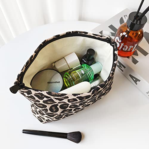 STARDW Leopard Makeup Bag Organizer Cosmetic Bags for Women and Girls,Travel Toiletry Bag Large Capacity Canvas Makeup Zipper Pouch, Purse Organizer Pouches (Brown Leopard) - Image 3