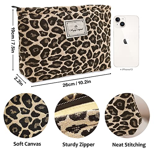 STARDW Leopard Makeup Bag Organizer Cosmetic Bags for Women and Girls,Travel Toiletry Bag Large Capacity Canvas Makeup Zipper Pouch, Purse Organizer Pouches (Brown Leopard) - Image 5