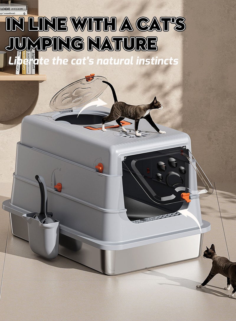 Kidle Large Fully Enclosed Stainless Steel Cat Litter Box with Litter Scoop Cat Toilet Cat Litter Tray High Wall Side Shell Non-Sticky Anti Splashing and Easy Clean 35*50*38cm - Image 2