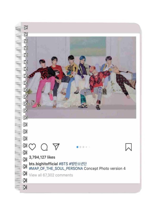 LOWHA A5 BTS Printed Spiral Bound Notebook White/Pink/Black - Image 1