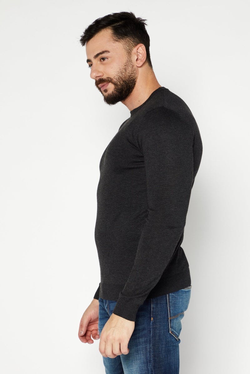 Sorbino Men Crew Neck Long Sleeve Textured Sweatshirt, Charcoal - Image 3