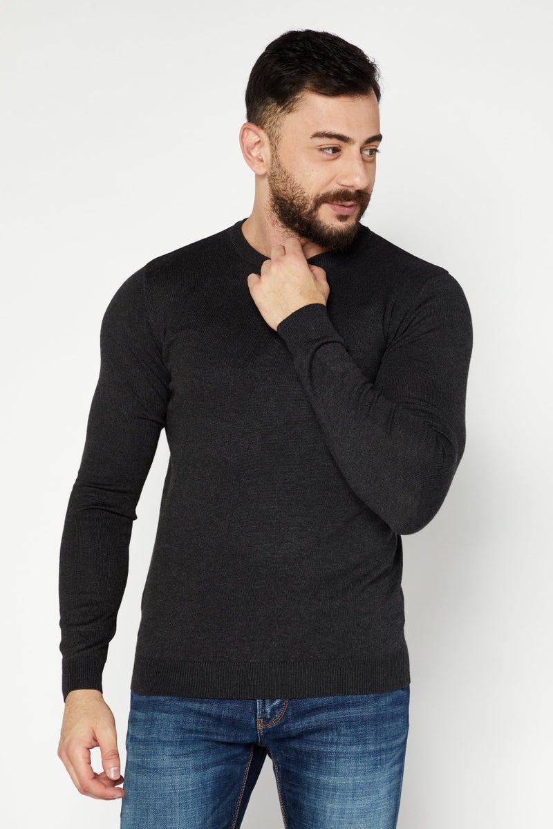 Sorbino Men Crew Neck Long Sleeve Textured Sweatshirt, Charcoal - Image 1