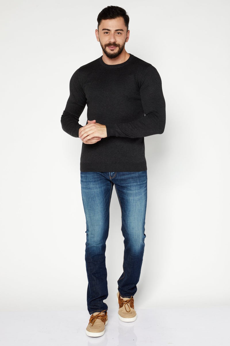 Sorbino Men Crew Neck Long Sleeve Textured Sweatshirt, Charcoal - Image 4