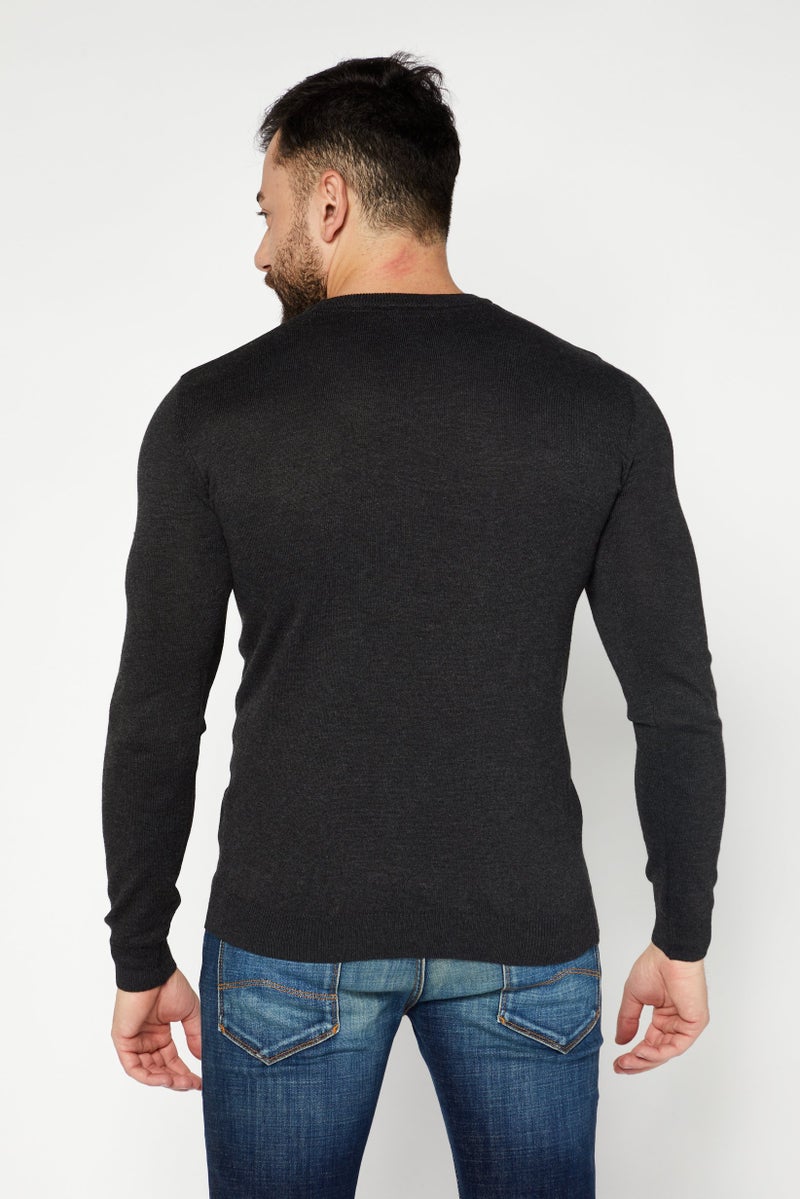 Sorbino Men Crew Neck Long Sleeve Textured Sweatshirt, Charcoal - Image 2