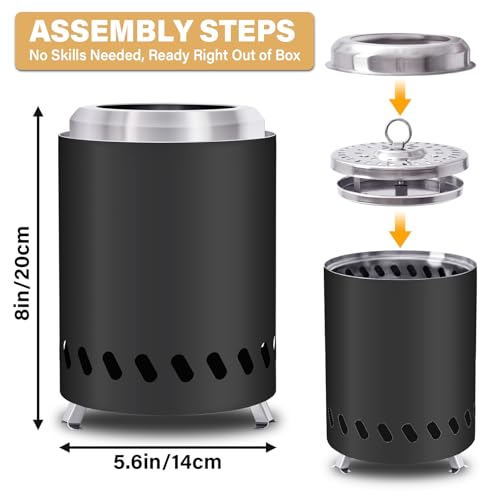 HGD Small Tabletop Fire Pit Smokeless Table Top Firepit Outdoor Portable Mini Stove with Carry Bag for Camping Backyard Patio Garden Picnic Fueled by Pellets or Wood Stainless Steel Black - Image 3