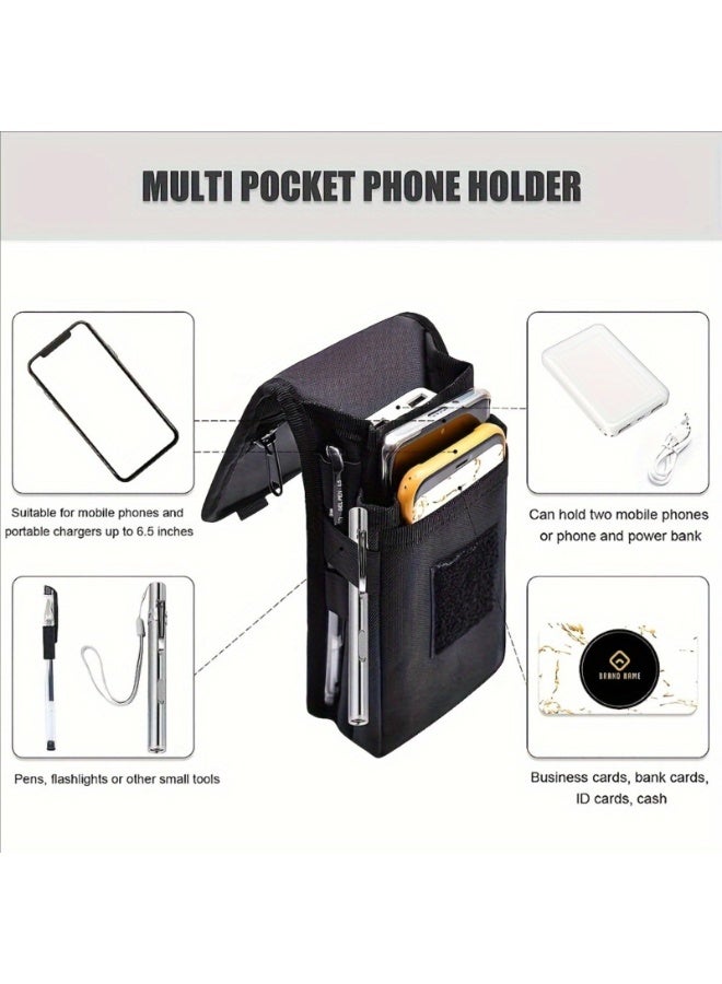 Men's Leather Multifunctional Waist Belt Clip Pocket Holder for Phones and Tools - Black - Image 3
