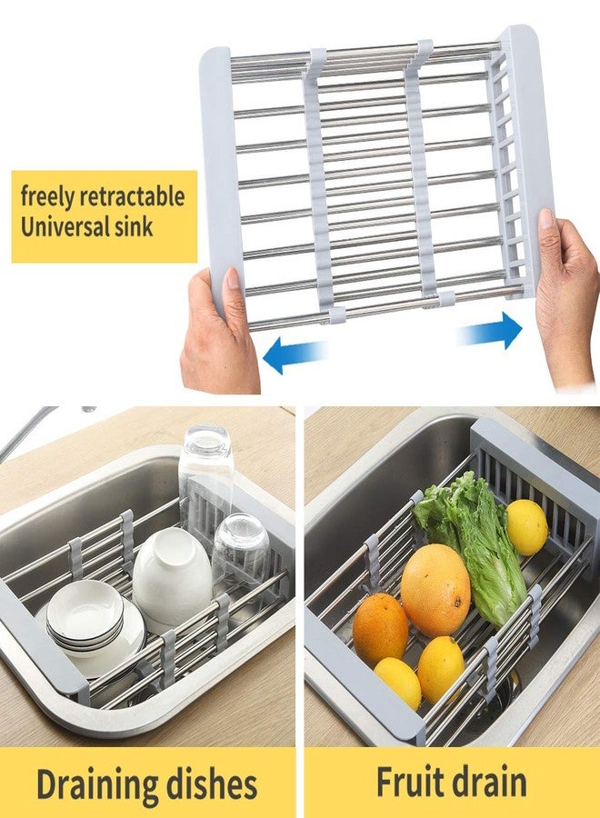 SWEEVAN Stainless Steel Kitchen Drying Rack, Retractable Drain Basket with Adjustable Armrest, Over The Sink Dish Drying Rack - Image 4