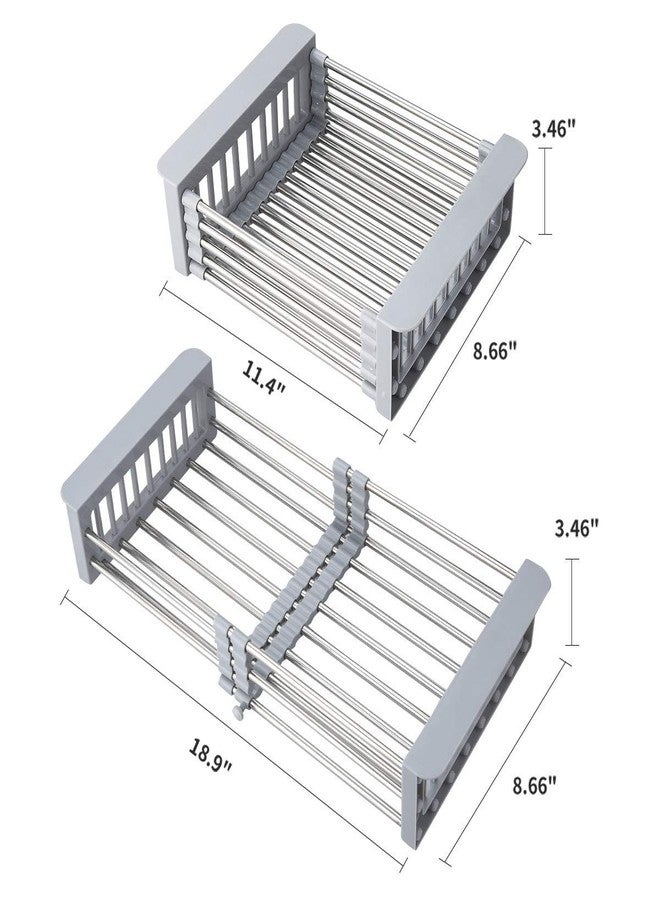 SWEEVAN Stainless Steel Kitchen Drying Rack, Retractable Drain Basket with Adjustable Armrest, Over The Sink Dish Drying Rack - Image 5