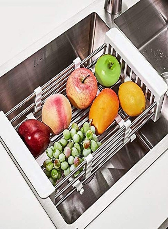 SWEEVAN Stainless Steel Kitchen Drying Rack, Retractable Drain Basket with Adjustable Armrest, Over The Sink Dish Drying Rack - Image 1