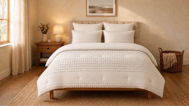 HOMETOPIA Luxury King Size 6-Piece Comforter Set 264×229 cm – Embossed Fabric, Ultra Soft & Breathable Fabric, Comfortable, All-Season Use, Premium Quality, Ideal for AC Rooms & Home Use in Saudi Arabia. - Image 1
