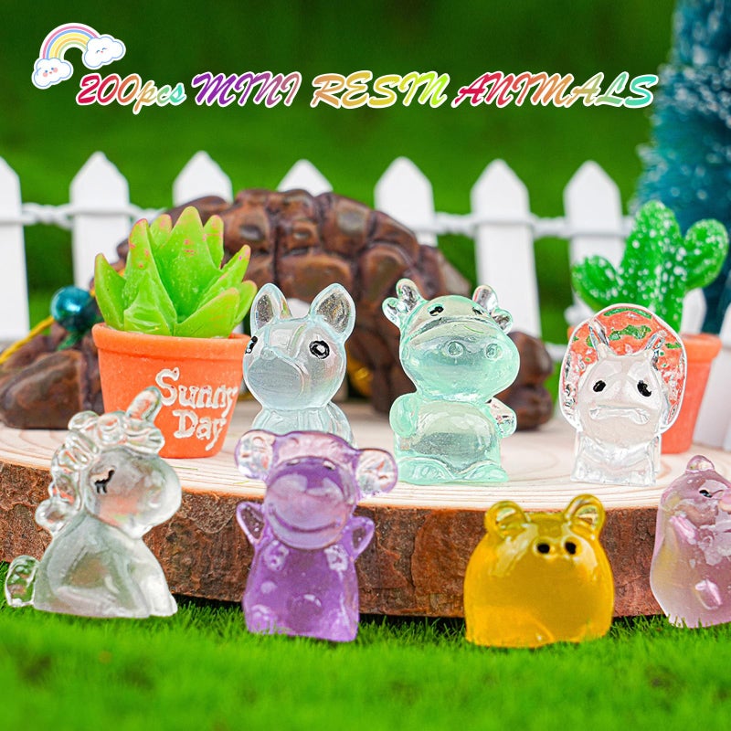 GALAOMA 200pcs Multicolor Mini Resin Animals Luminous Tiny Ducks Figures for Micro Fairy Garden Accessories Micro Landscape Ornaments DIY Mini Garden Outdoor Decor Dinosaur Rabbit Flamingo Owls Ocean Animal - Image 4