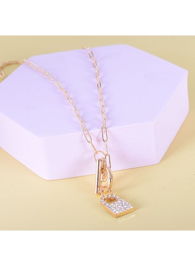 Goolsky Punk Style Lock Pendant Necklace for Women – Rhinestone-Embedded Padlock Choker Chain, Edgy Statement Jewelry for Trendy Outfits - Image 2