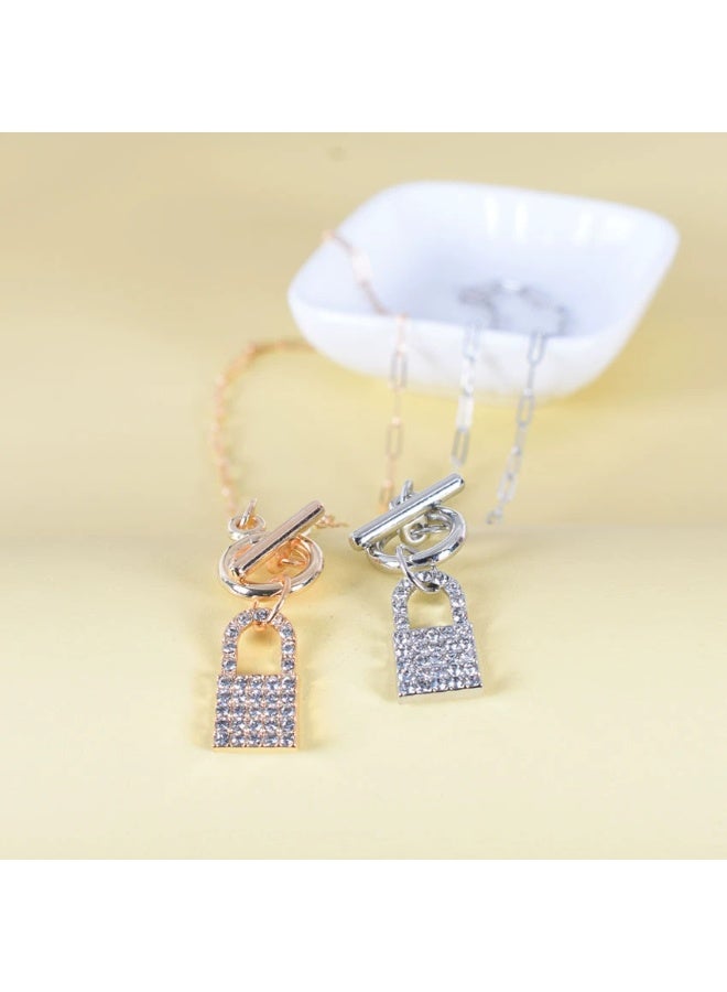 Goolsky Punk Style Lock Pendant Necklace for Women – Rhinestone-Embedded Padlock Choker Chain, Edgy Statement Jewelry for Trendy Outfits - Image 4