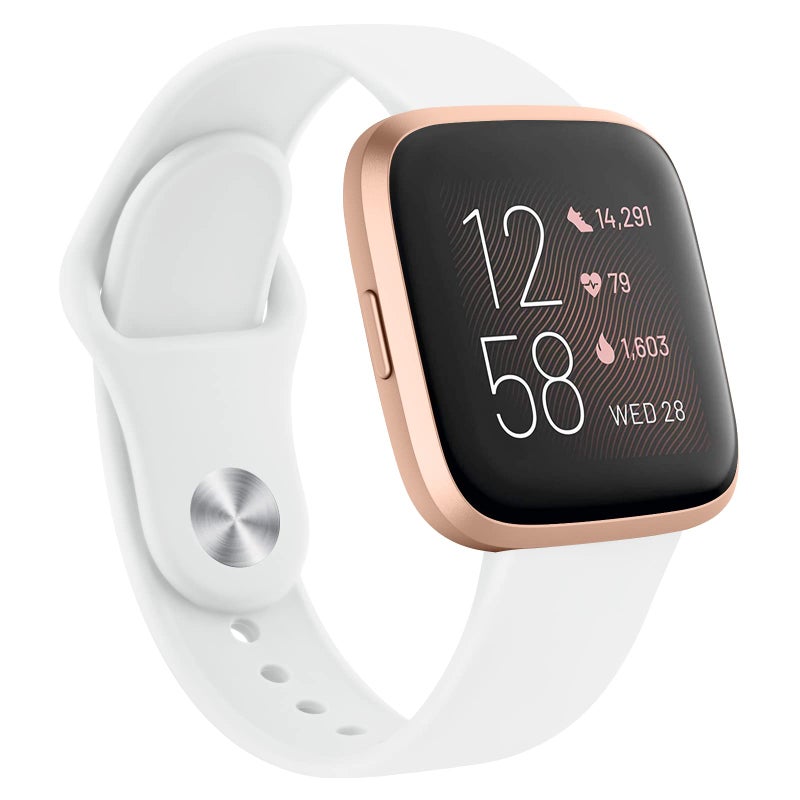 AK Silicone Bands Compatible With Fitbit Versa 2 / Versa / Lite / SE, Classic Soft Straps Replacement Sport Wristbands for Women Men (White) - Image 1