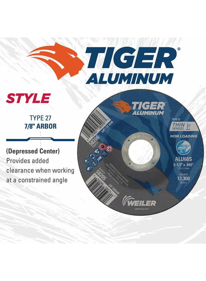 WEILER 58205 4-1/2 x .045 Tiger Aluminum Type 27 Cut Off Wheel ALU60S 7/8 A.H (Pack of 25) - Image 4