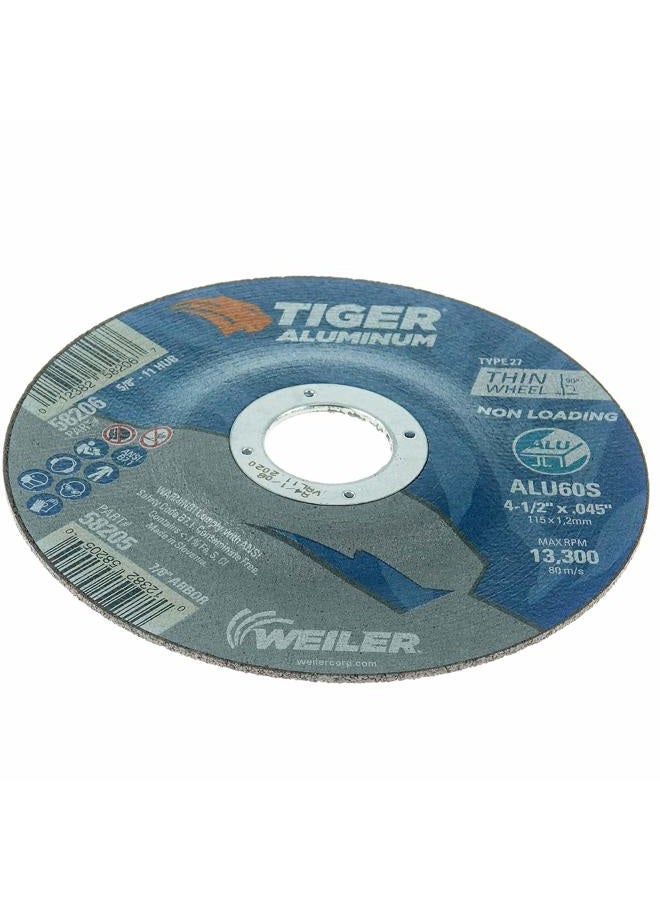 WEILER 58205 4-1/2 x .045 Tiger Aluminum Type 27 Cut Off Wheel ALU60S 7/8 A.H (Pack of 25) - Image 2