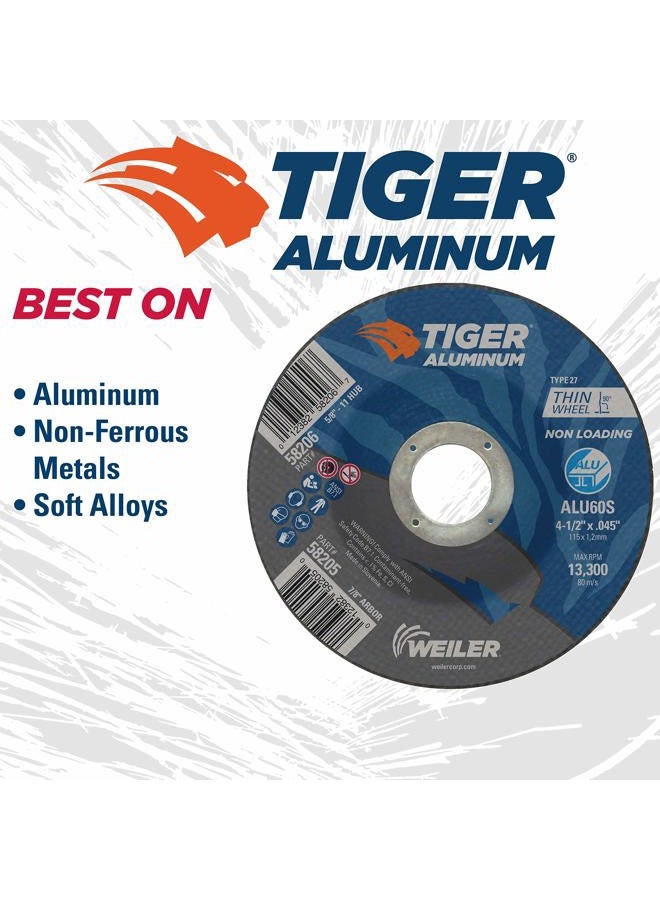 WEILER 58205 4-1/2 x .045 Tiger Aluminum Type 27 Cut Off Wheel ALU60S 7/8 A.H (Pack of 25) - Image 3
