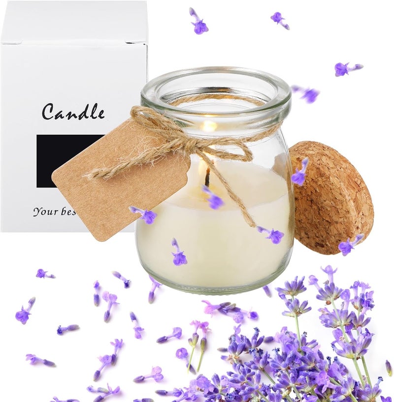 Mtlee MTLEE 50 Pcs Jars Candle for Guests Wedding Candle Gift Natural Wax Candles with DIY Tag Cards for Bridesmaid Groomsman Baby Shower Party Favors Home Supply Decor (Lavender)