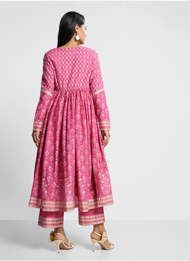 Biba Printed Kurta, Palazo & Dupatta Set