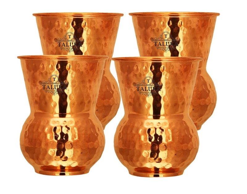 Taluka Set Of 6 Pure Copper Round Bottom Hammered Water Serving Purpose Copper Glass Home Hotel Drinkware Good Health Benefits Yoga Ayurveda 3 x 45 inches - Image 2