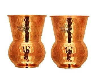 Taluka Set Of 6 Pure Copper Round Bottom Hammered Water Serving Purpose Copper Glass Home Hotel Drinkware Good Health Benefits Yoga Ayurveda 3 x 45 inches - Image 3
