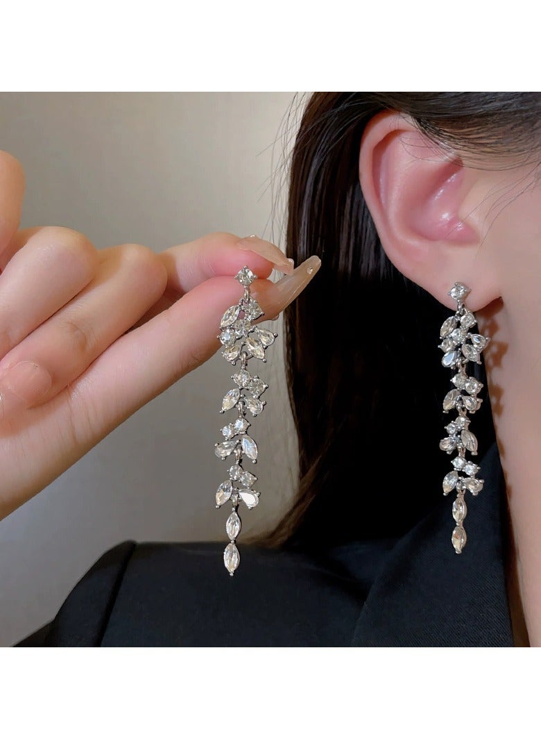 Goolsky S925 Sterling Silver Long Tassel Zircon Earrings for Women – Exaggerated Statement Drop Dangle Earrings, Glamorous Party Jewelry, Trendy INS Style - Image 1