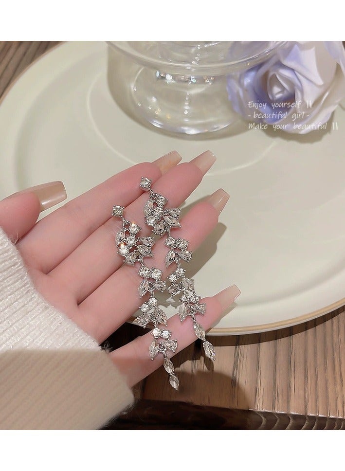 Goolsky S925 Sterling Silver Long Tassel Zircon Earrings for Women – Exaggerated Statement Drop Dangle Earrings, Glamorous Party Jewelry, Trendy INS Style - Image 4