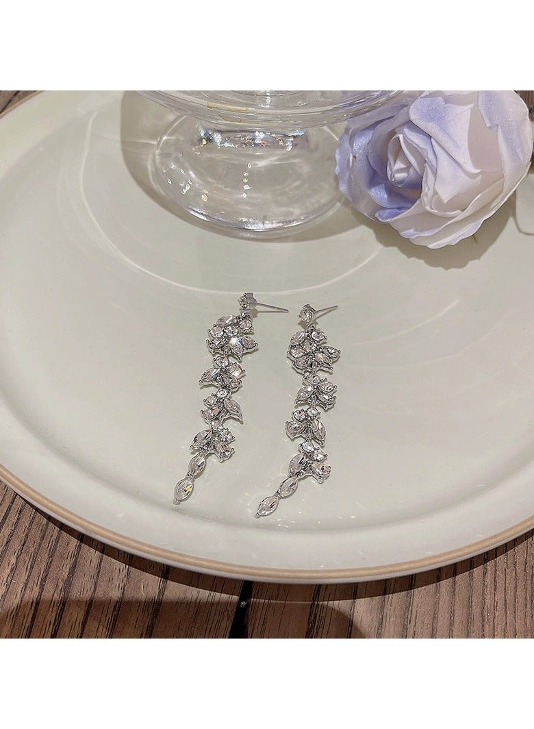 Goolsky S925 Sterling Silver Long Tassel Zircon Earrings for Women – Exaggerated Statement Drop Dangle Earrings, Glamorous Party Jewelry, Trendy INS Style - Image 5