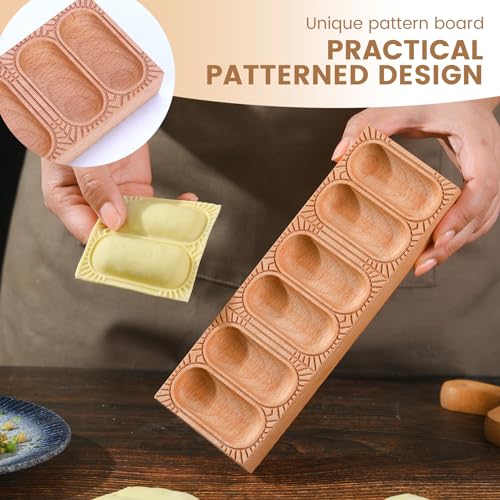 Gartely Wood Pasta Ravioli Board 2 in 1 Wooden Doppio Ravioli Mold Maker Stuffed Pappardelle Maker Reversible Ravioletti Moulds Press Wood Pasta Raviolini Maker Handmade Italian Fresh Pasta Making Board Tray - Image 3
