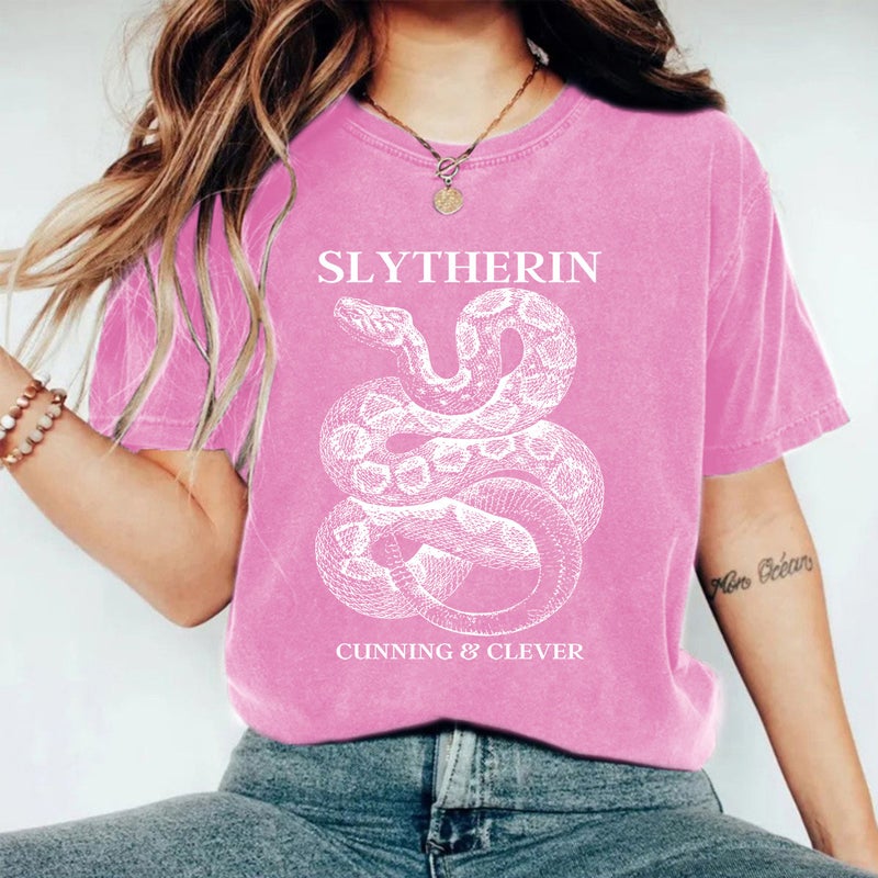 Women'S Summer American Retro Street Slytherin Snake Print Cotton Washed Old T-Shirt For Men And Women - Image 5