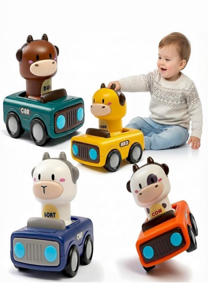 BELLSBERRY 4 Pack Animal Press & Go Cars for Toddlers | Infant Push Vehicle Toys for Boys & Girls - Image 1