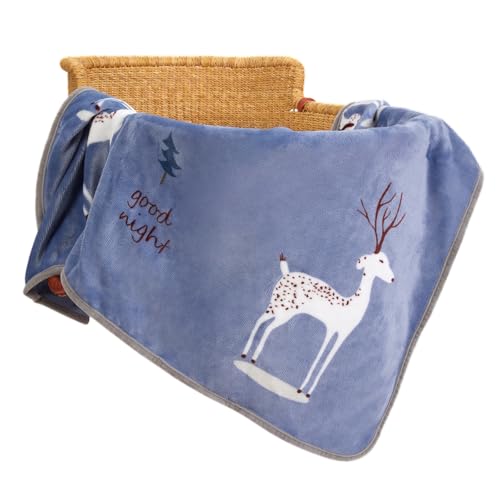 TILLYOU Toddler Flannel Blanket - Warm Cozy Baby Blanket for Boys and Girls, Smooth Cute Lightweight Blanket for Bedding Crib Stroller, 40×50 inches, Navy Deer - Image 1