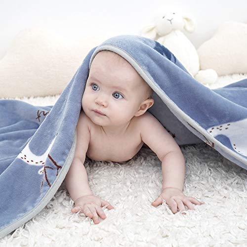 TILLYOU Toddler Flannel Blanket - Warm Cozy Baby Blanket for Boys and Girls, Smooth Cute Lightweight Blanket for Bedding Crib Stroller, 40×50 inches, Navy Deer - Image 2