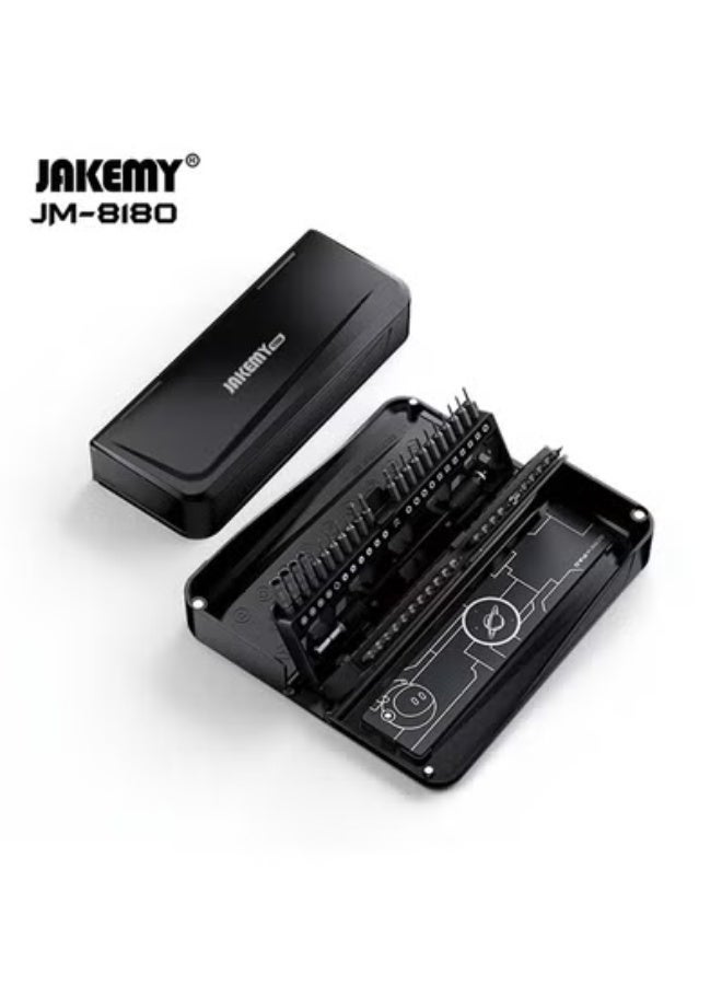 جيكماي JAKEMY JM-8180 مجموعة مفكات يدوية صغيرة دقيقة للنظارات والمسامير السداسية والمسطحة - مجموعة أدوات إصلاح الكمبيوتر 47 في 1 (أسود) - Image 1