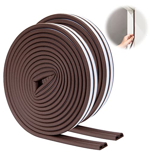 SUNMON Weather Stripping Door Seal Strip, 52.5Feet (16M) D-Type Door Soundproofing, Self Adhesive Foam Weatherstrip for Door and Window (Brown) - Image 1