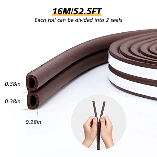 SUNMON Weather Stripping Door Seal Strip, 52.5Feet (16M) D-Type Door Soundproofing, Self Adhesive Foam Weatherstrip for Door and Window (Brown) - Image 4