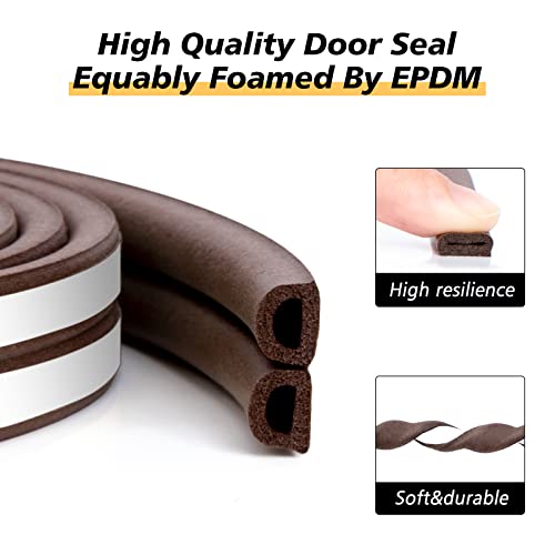 SUNMON Weather Stripping Door Seal Strip, 52.5Feet (16M) D-Type Door Soundproofing, Self Adhesive Foam Weatherstrip for Door and Window (Brown) - Image 2