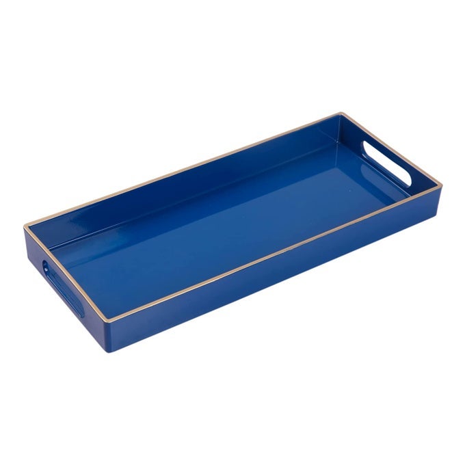 BLUE BATHROOM TRAY PLASTIC VANITY TRAY COUNTERTOP SINK TRAYS WITH HANDLES PERFUME ORGANIZER TRAYS FOR DRESSER BATHROOM ACCESSORIES 138 X 6 X 158