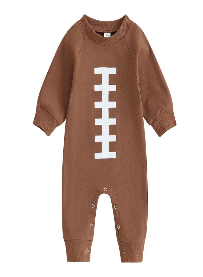 BULINGNA Newborn Infant Baby Boy Girl Football Jumpsuit Long Sleeve Onesie Romper Playsuit Fall One Piece Outfit (Brown, 0-3 Months) - Image 1