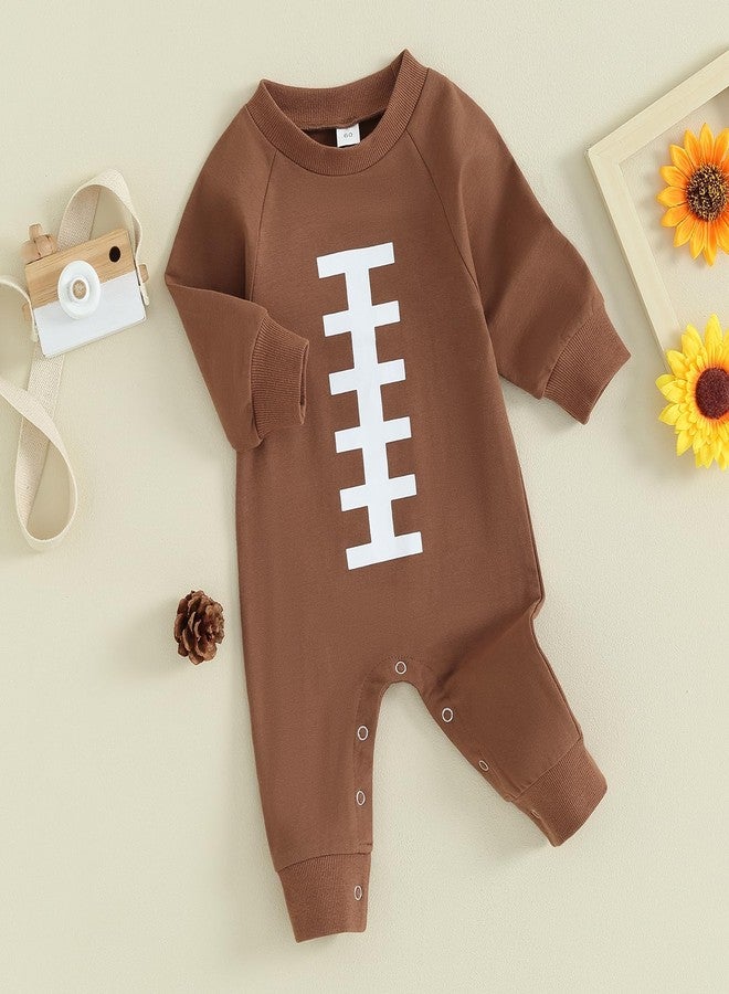 BULINGNA Newborn Infant Baby Boy Girl Football Jumpsuit Long Sleeve Onesie Romper Playsuit Fall One Piece Outfit (Brown, 0-3 Months) - Image 2