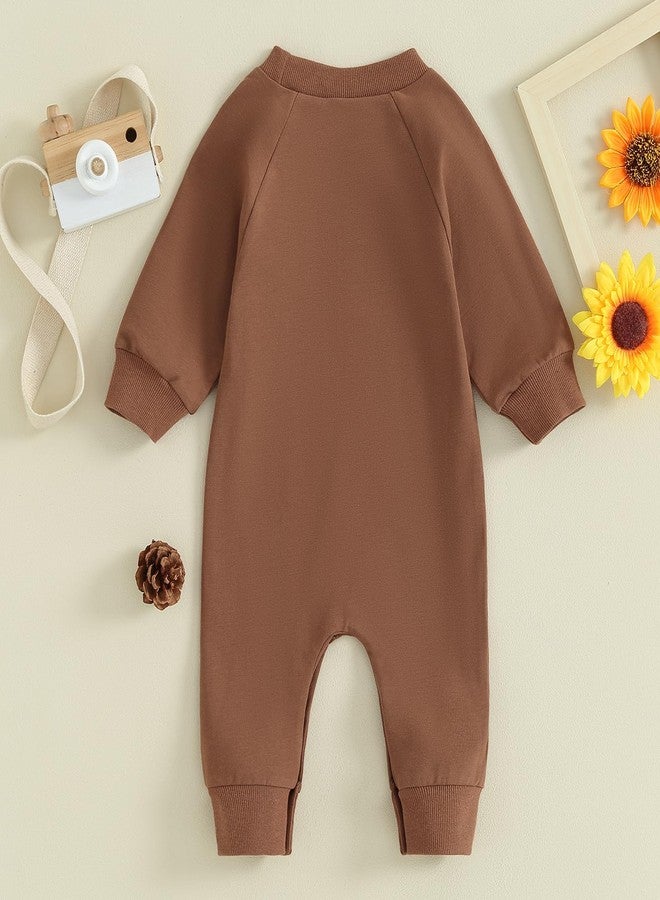 BULINGNA Newborn Infant Baby Boy Girl Football Jumpsuit Long Sleeve Onesie Romper Playsuit Fall One Piece Outfit (Brown, 0-3 Months) - Image 3