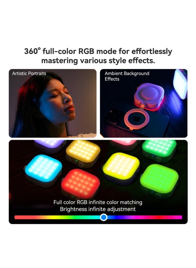 TELESIN Magnetic RGB Selfie Light for Photos, 2500K-9000K CRI95+ Video Light, 360° Colour LED Light, 60 Beads, 2000mAh Battery, Compatible with iPhone/Android/Laptop(Includes Holder) - Image 2