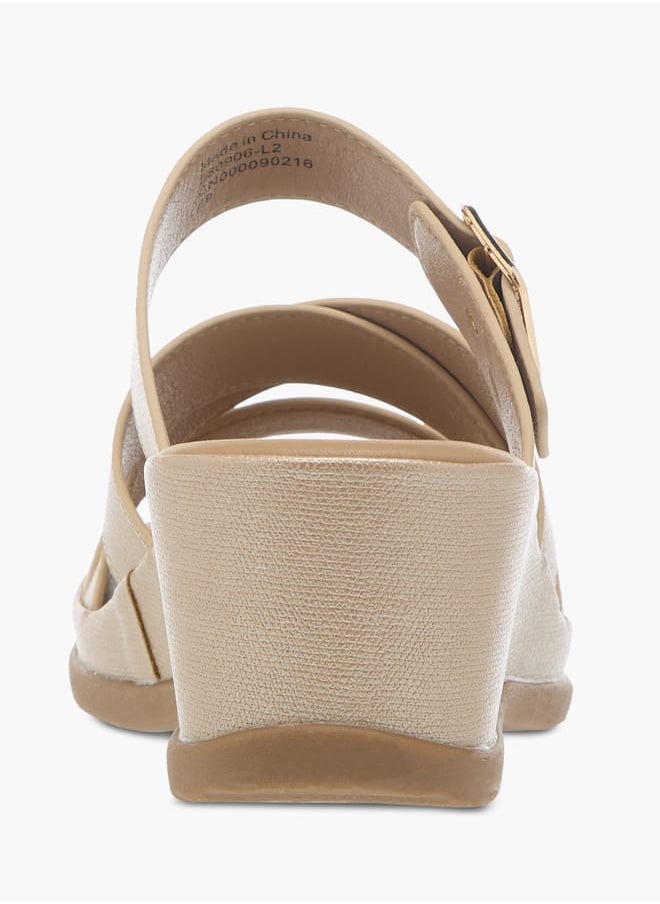 Flora Bella By Shoexpress Womens Textured Slip-On Wedge Heel Sandals With Buckle Detail  - Image 5
