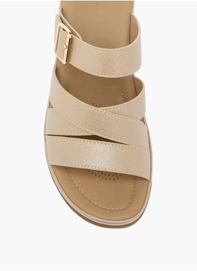 Flora Bella By Shoexpress Womens Textured Slip-On Wedge Heel Sandals With Buckle Detail  - Image 4