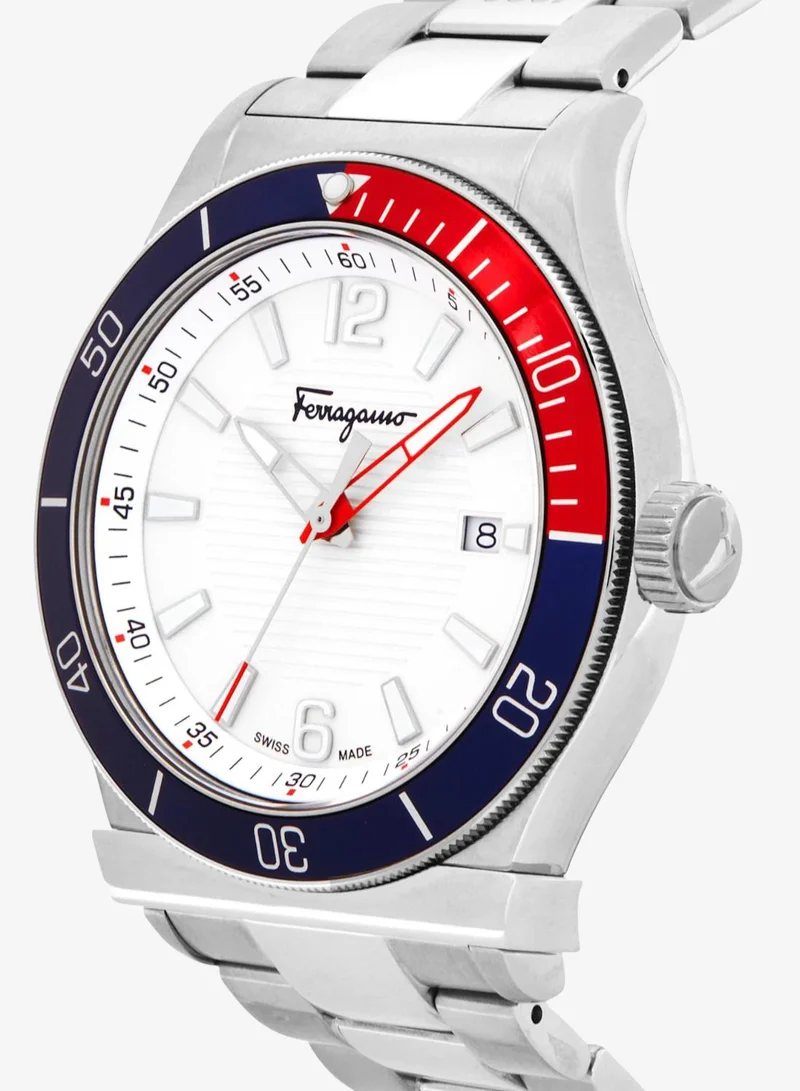 Ferragamo  1898 Sport Quartz White Dial Pepsi Bezel Watch for Men | Best Price UAE