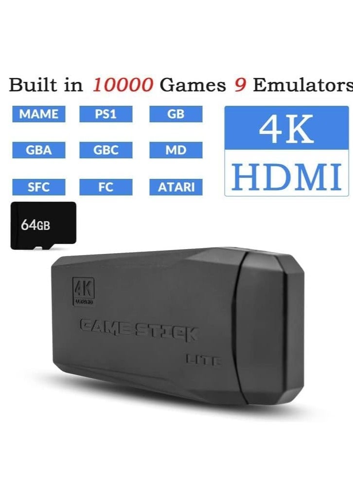 Wireless retro game console, plug and play video game stick built in 10000+ games,9 classic emulators, 4k high definition hdmi output for tv with dual 2.4g wireless controllers(64g) - Image 2