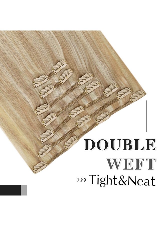 Easyouth - Blonde Clip In Hair Extensions Remy Hair Caramel Blonde Mix Bleach Blonde Clip Hair Extensions Remy Straight Human Hair Extensions Clip Ins Double Weft 16 Inch 120G 7Pcs - Image 1