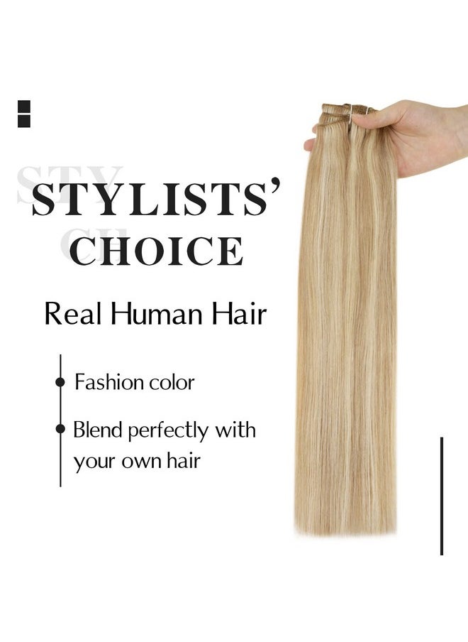 Easyouth - Blonde Clip In Hair Extensions Remy Hair Caramel Blonde Mix Bleach Blonde Clip Hair Extensions Remy Straight Human Hair Extensions Clip Ins Double Weft 16 Inch 120G 7Pcs - Image 1